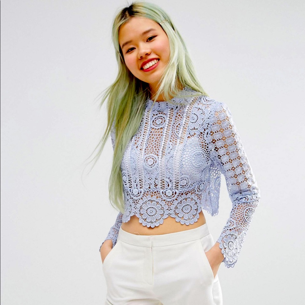 ASOS Hight Neck Crop Top - Light Blue Sz 4